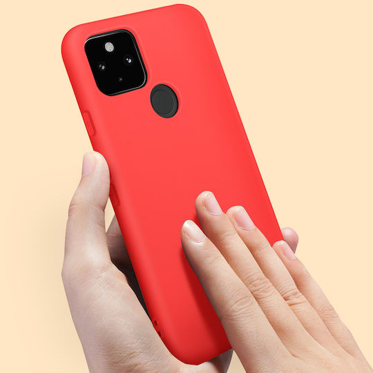 Back Cover Google Pixel 5 Semi-rigid Soft Touch Compatible Qi Red