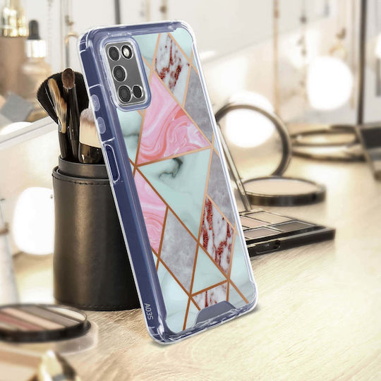 Carcasă din marmură Galaxy A03s A02s colțuri hibride întărite roz gri