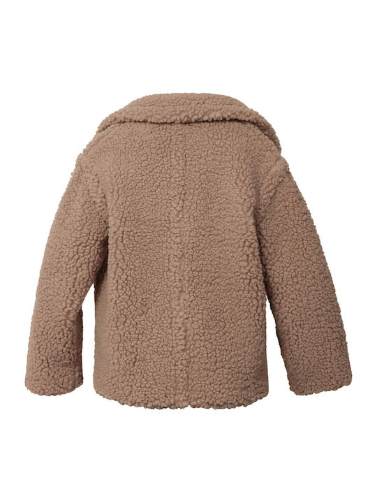 Gertrude Short Teddy Women's Brown, Gray Peacoat Teddy with Buttons