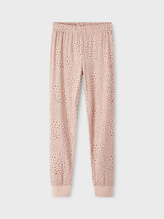 Name It Παιδική Πιτζάμα Χειμωνιάτικη Βαμβακερή Rose Taupe Animal Print