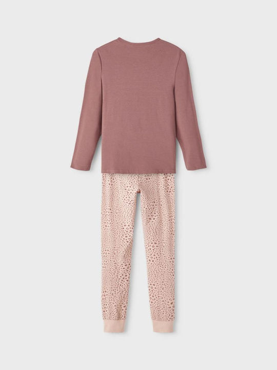 Name It Παιδική Πιτζάμα Χειμωνιάτικη Βαμβακερή Rose Taupe Animal Print