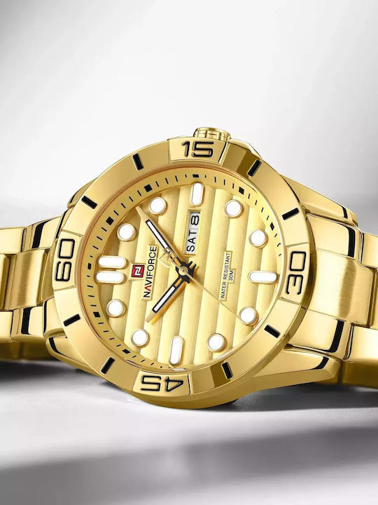 Naviforce Naviforce Мъжки Часовник 46мм На батерия с Златен Метална Гривна NAVIFORCE--GOLD-GOLD