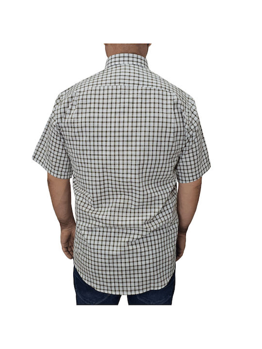 Domino Men's Shirt Short Sleeve Checked Green Domino