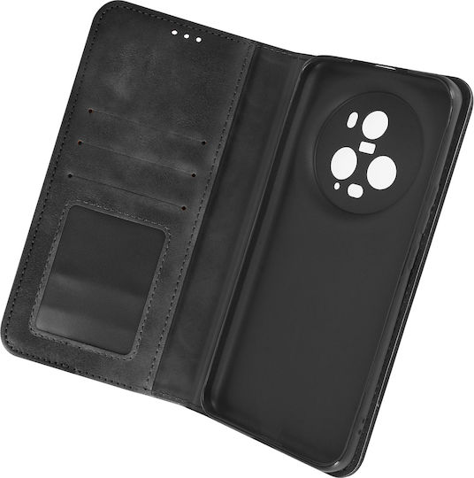 Schwarze Brieftaschenhülle mit gewebtem Muster und Video-Unterstützung für Honor Magic 5 Pro