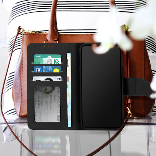 Premium Leather Case Iphone 13 Card-holder Video Stand Feature Black