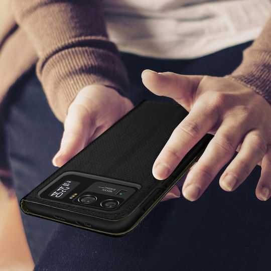 Husă tip portofel Xiaomi Mi 11 Ultra 5G cu magnet, suport și loc pentru carduri, negru