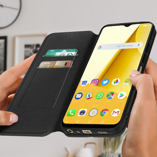 Carcasă Flip Magnetică Neagră Suport Carduri Suport Video Vivo Y16