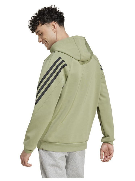 Adidas Future Icons 3-stripes Men's Sweatshirt with Hood and Pockets Green