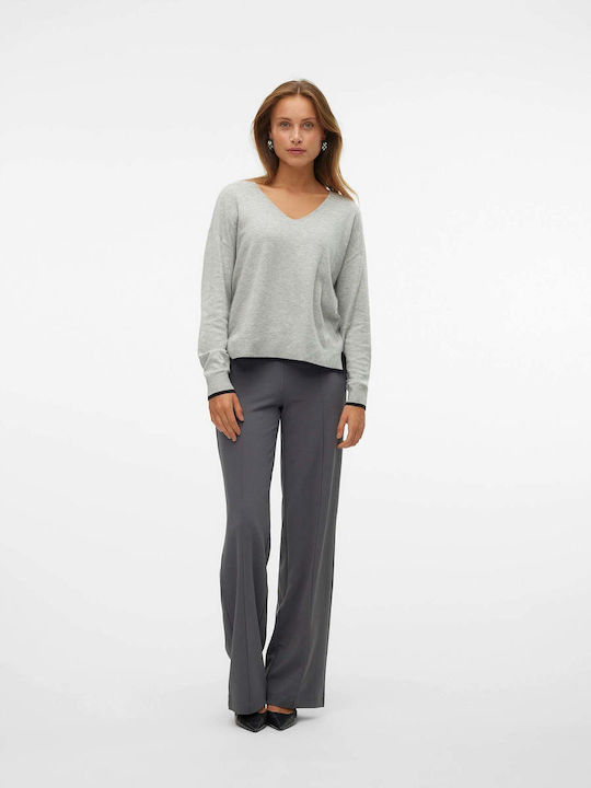 Vero Moda Women's Long Sleeve Sweater with V Neckline grey