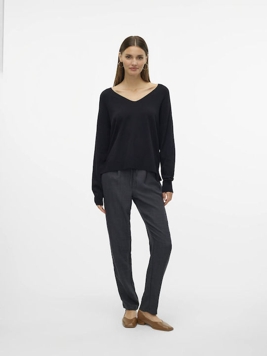 Vero Moda Damen Langarm Pullover mit V-Ausschnitt Black