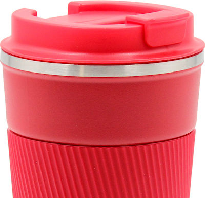 Keskor Glass Thermos Stainless Steel RED 380ml with Handle