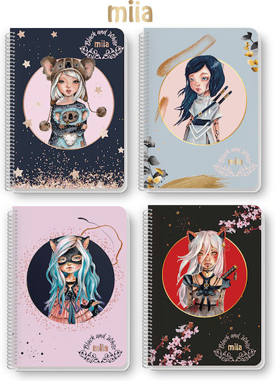 Black & White Spiral Notebook Ruled B5 30 Sheets Miia 1pcs
