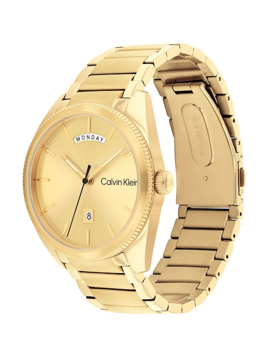 Calvin Klein Progress Herrenuhr 42mm Batterie mit Gold Metallarmband