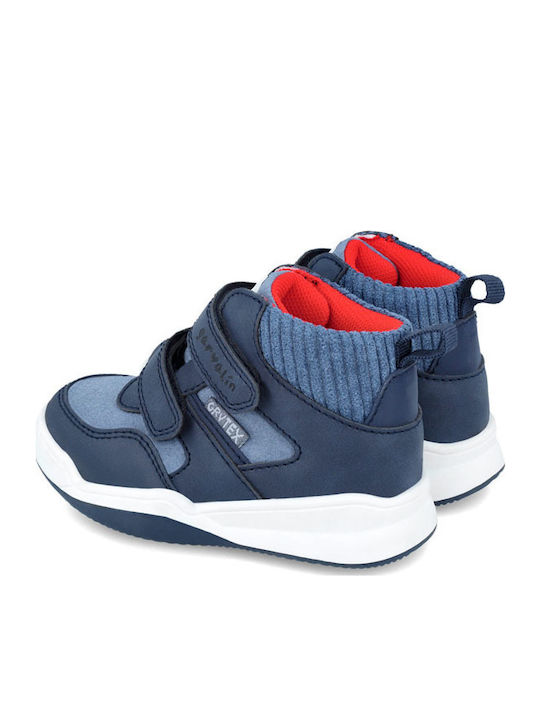 Anatomical Leather Kids Boots with Velcro Blue