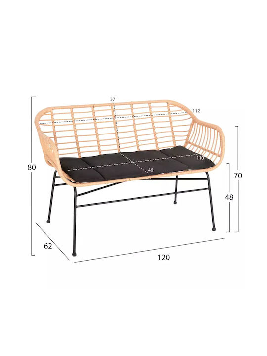 Allegra Παγκάκι Εξωτερικού Χώρου Rattan με Μαξιλάρια 120x62x80cm