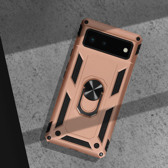 Carcasă Google Pixel 6 Anti-șoc Bi-material Suport Inel Video Aur Roz