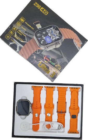 Z98 Smartwatch with SIM and Heart Rate Monitor (Orange - Set of 4 straps)