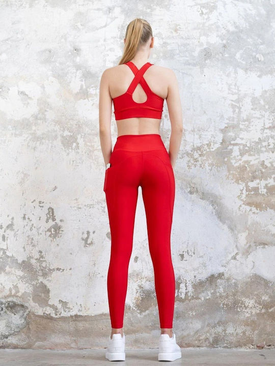 High-Waisted Push-Up Shaping Leggings with Pockets Q-846 Red