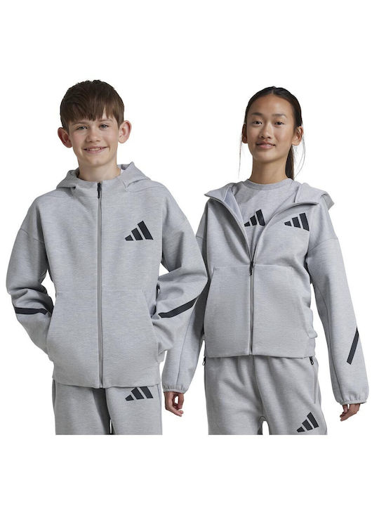 Adidas Cardigan pentru copii Cardigan pentru copii din material frotirat cu glugă Gri Z.n.e Full-zip