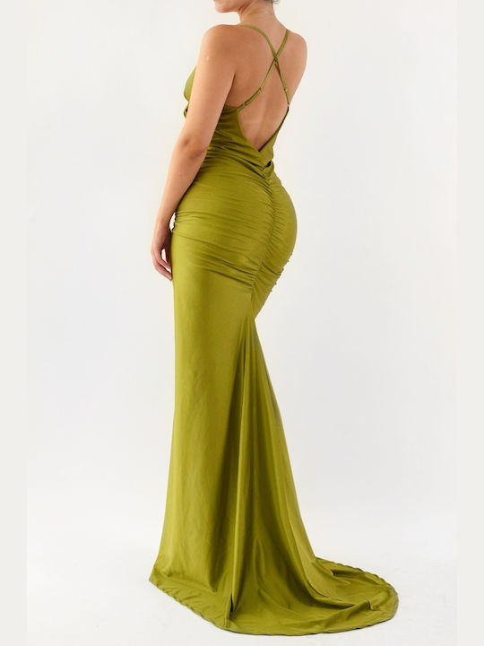 Monica Lime Maxi Backless Dress with Train