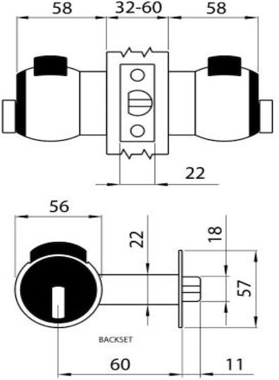 Meroni Serrature Knob Lock Gold with Button & Key Hotel Use