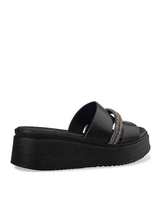 Women's Leather Ankle Strap Platforms Black