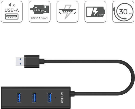 Unitek USB-Hub Mit 4 USB 3.0 Schnittstellen Und USB-A Anschluss