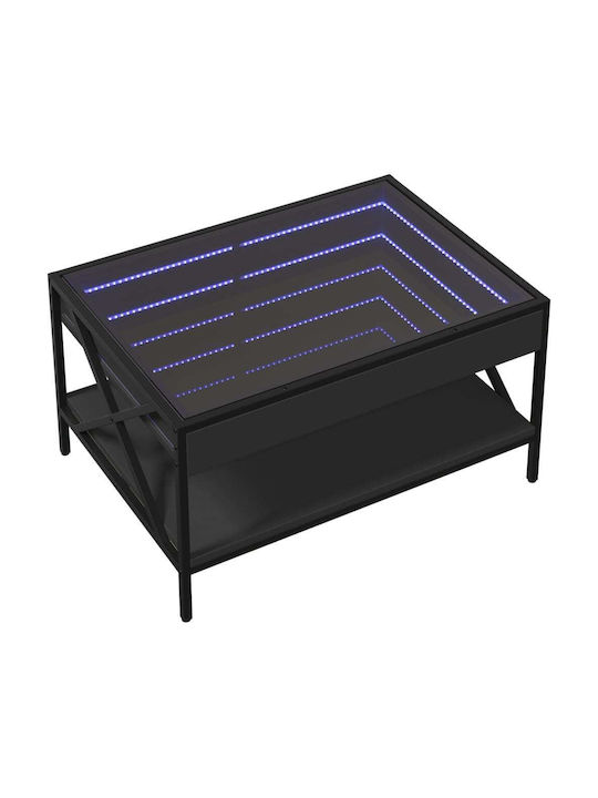 Rectangular Măsuță auxiliară Din sticlă cu LED Negru L70xW50xH38cm.