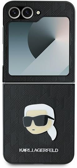 Karl Lagerfeld Saffiano Monogram Karl Head Pin Book Plastic / Silicone Black (Galaxy Z Flip6)