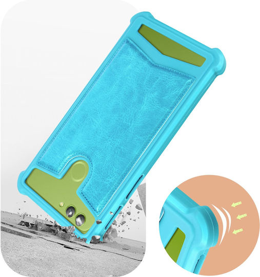 Universal Faux-leather Shock Absorbing Case 5.3" 5.5" Smartphones – Blue