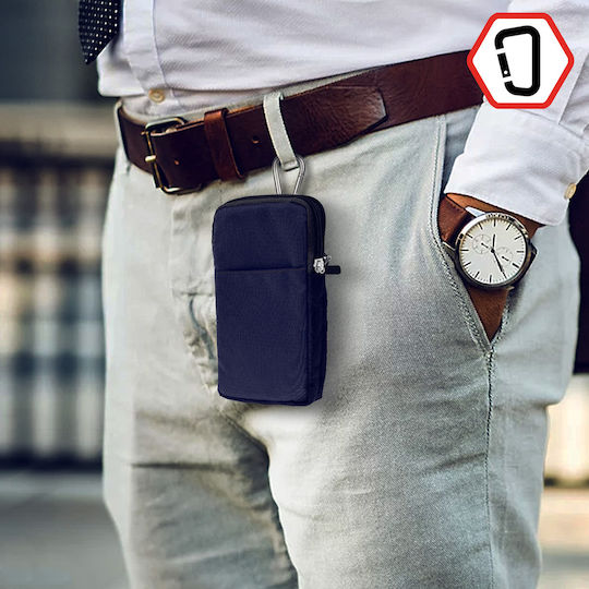 Belt Case Smartphone Carabiner Lanyard 2 Pockets Dark Blue