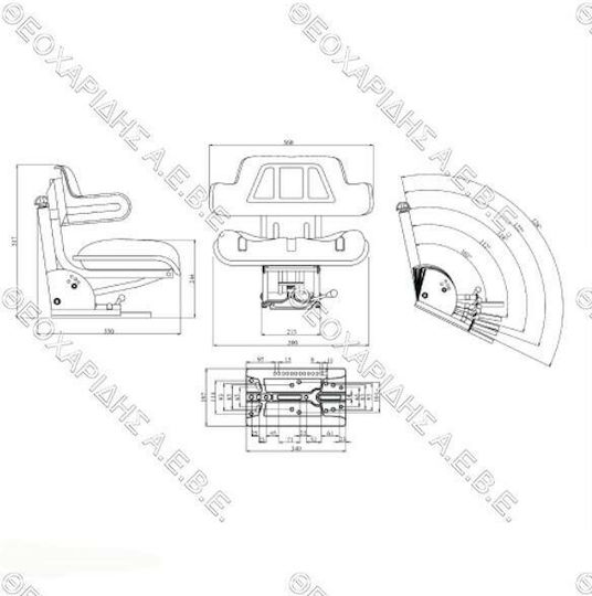 Scaun de Tractor cu Brațe Fixe și 2 Glisiere Reglabile