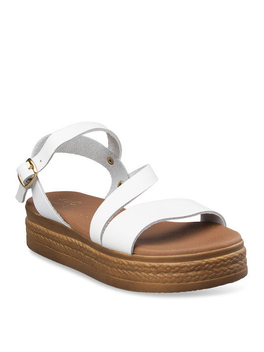 Tsouderos Shoes Women's Flat Sandals with Strap in White Color