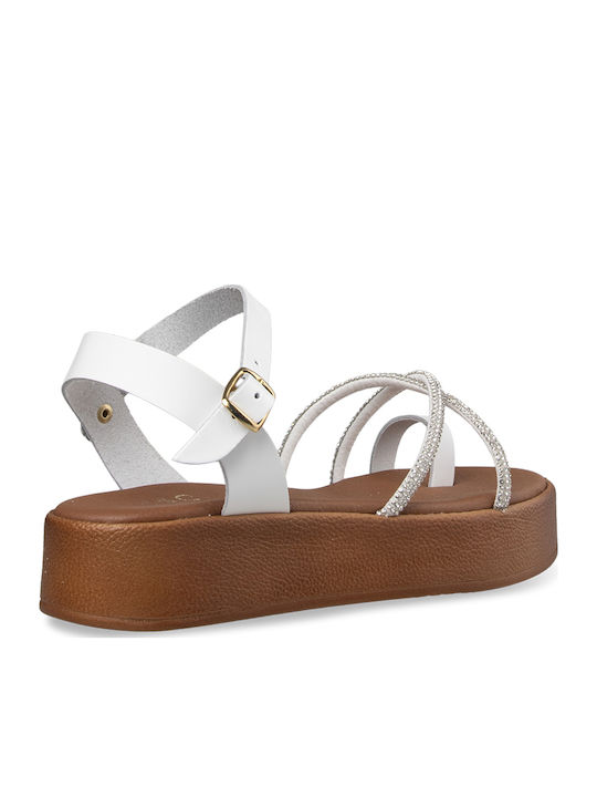 Women's Flat Sandals with Strap in White Color