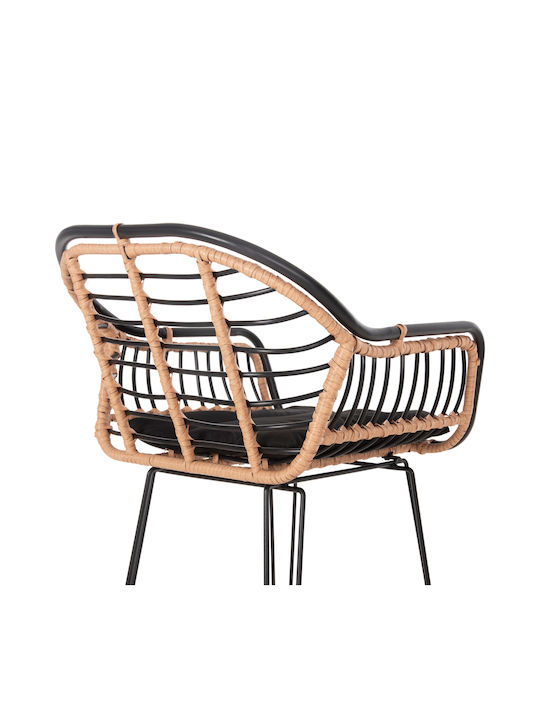 Scaun De Bar Pentru Exterior Rattan Allegra Cu Pernă Neagră Bej 55x54x108cm