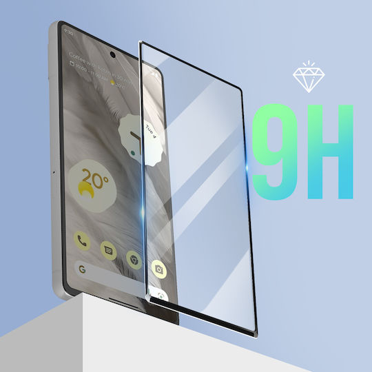 Пълно лепило със скосен ръб удароустойчиво стъкло за Google Pixel 7 черен