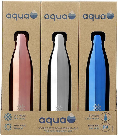 Aqua Metal Viquel Bottle Thermos Stainless Steel / Plastic BPA Free 500ml Nibs Silver