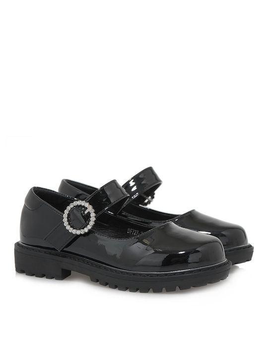 Exe Kids Patent Leather Ballerinas with Hoop & Loop Closure Black