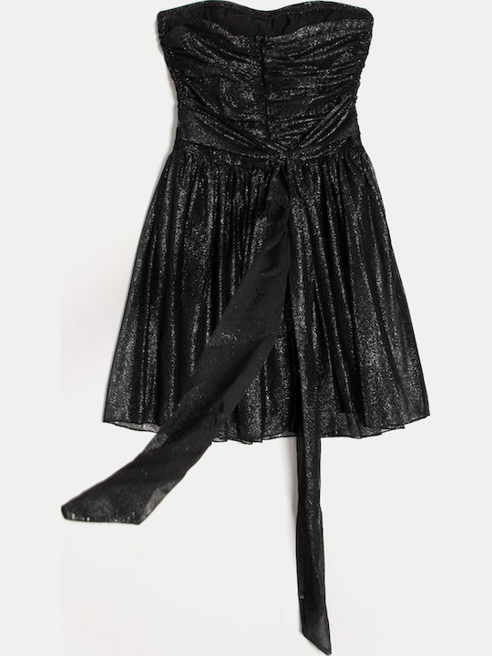 Mini Trägerloses Glitzerkleid Schwarz Schwarz