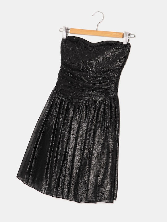 Mini Trägerloses Glitzerkleid Schwarz Schwarz