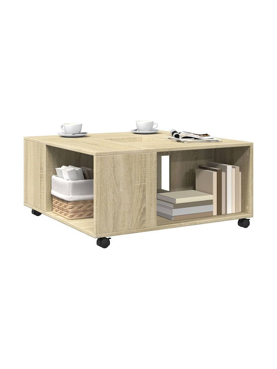 Square Coffee Table Wooden with Wheels Coffee L80xW80xH40cm.