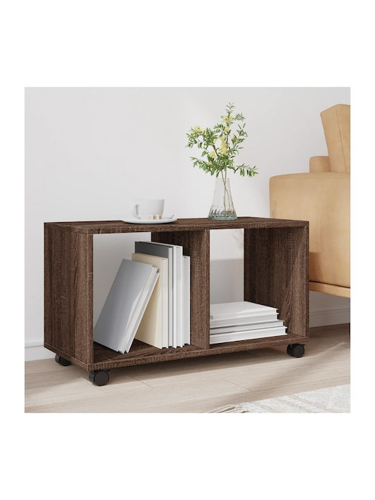 Rectangular Side Table Wooden with Wheels Coffee L72xW33xH42.5cm.