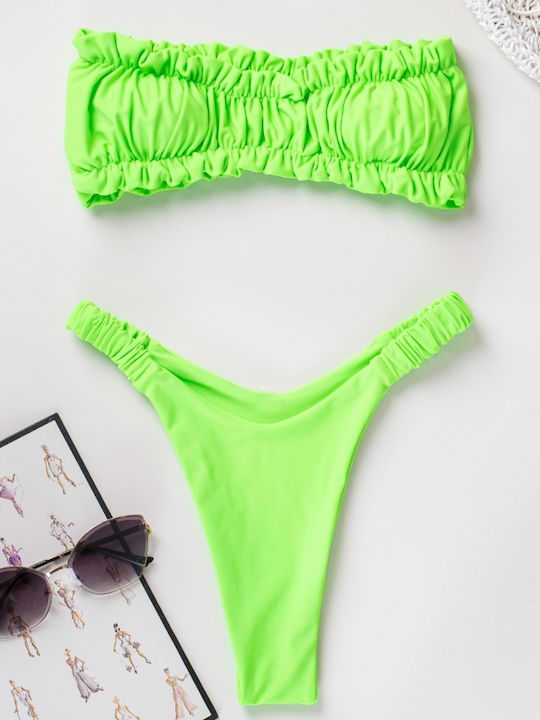 Decoro Bikini Set Strapless Top & Brazil Bottom Green