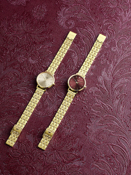 Cluse Boho Womens Watch 28mm Battery With Gold Steel Bracelet