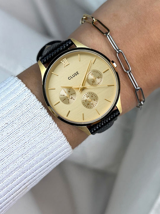 Cluse Minuit Women's Watch with Gold Leather Strap