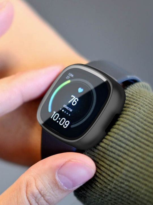 Carcasă neagră protecție ecran din sticlă temperată Fitbit Versa 4 Sense 2
