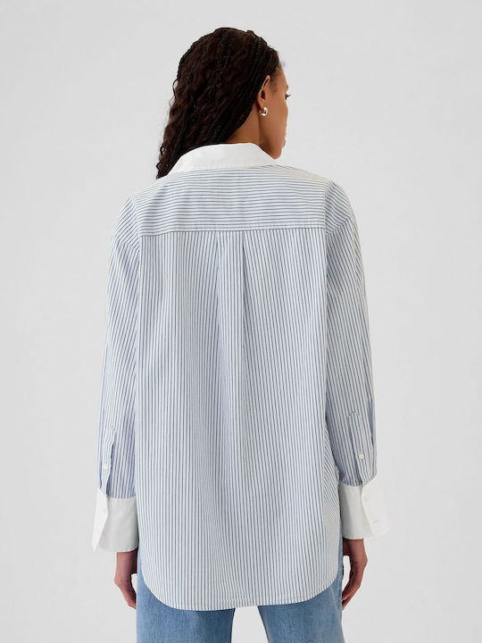 Οργανικό Βαμβάκι Big Shirt Πουκάμισο Blue White Stripe