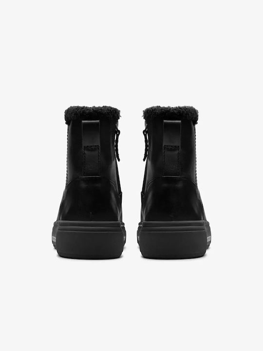 Clarks Leather Women's Ankle Boots with Fur Black