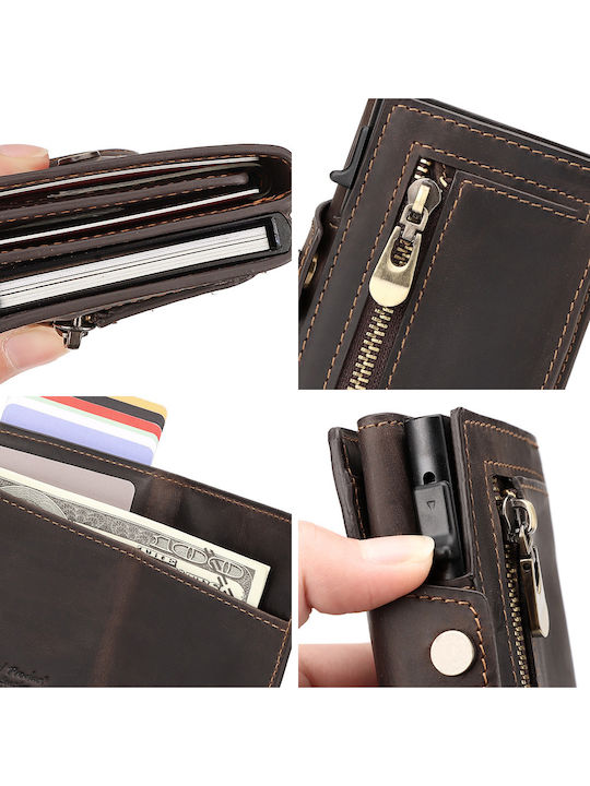 Leather Men's Wallet Cards with Slide Mechanism Brown