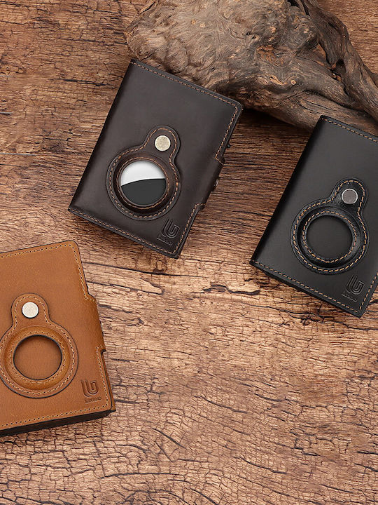Leather Men's Wallet Cards with Slide Mechanism Brown